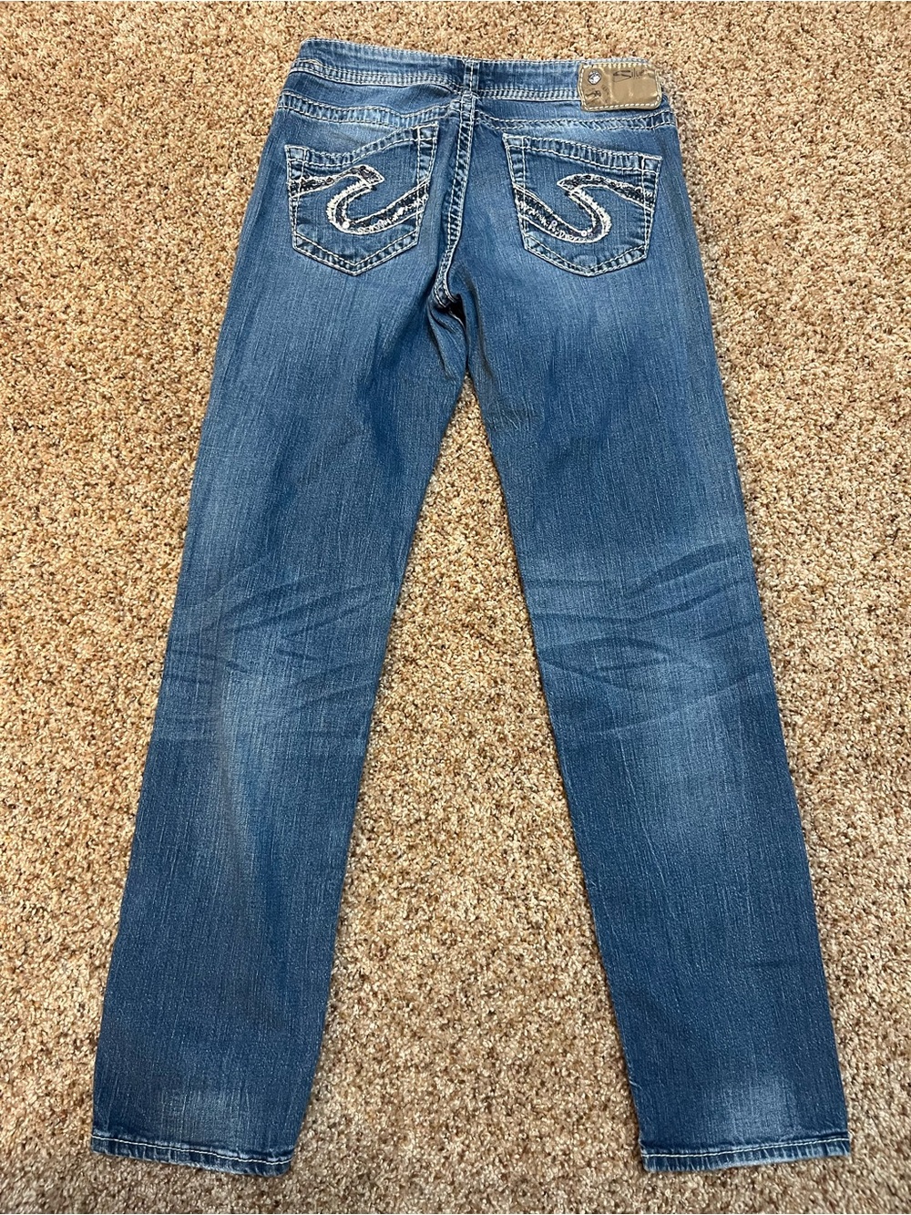 Silver Jeans Co SAM Y2K Boyfriend Jeans Size 25 Sparkle Sequin Pocket Denim